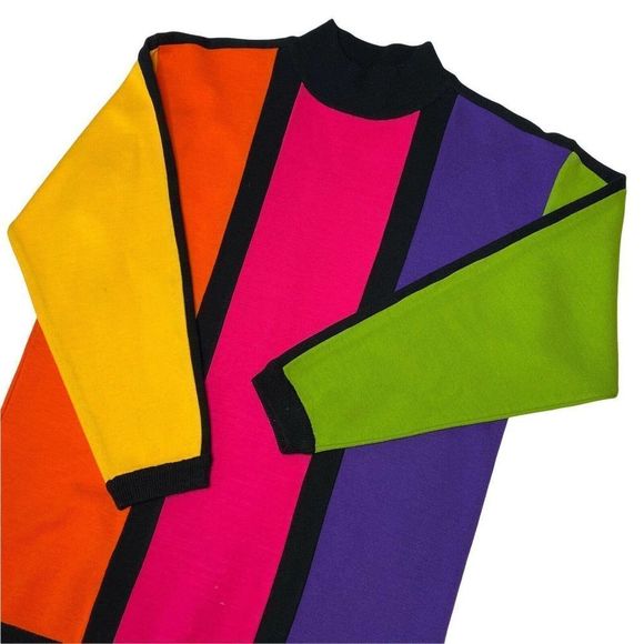 Rainbow Sweater Restless Clothiers Medium 60s Retro Wool Blend Vertical Stripes - Picture 3 of 6